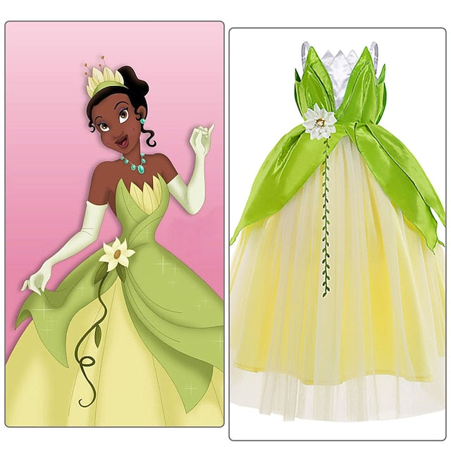 Dress Flower Bell Princess Fairytale Tinker Theme Tiana Girl