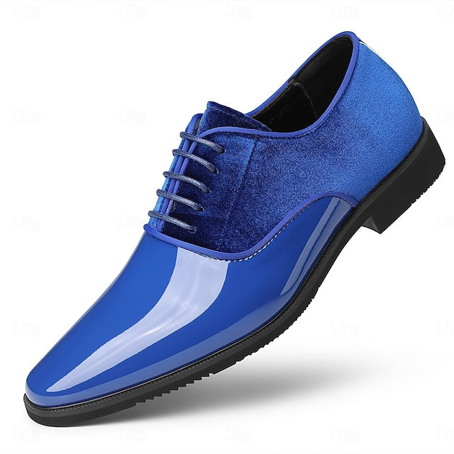 Glossy Finish Shoes with and Men's Velvet White Blue