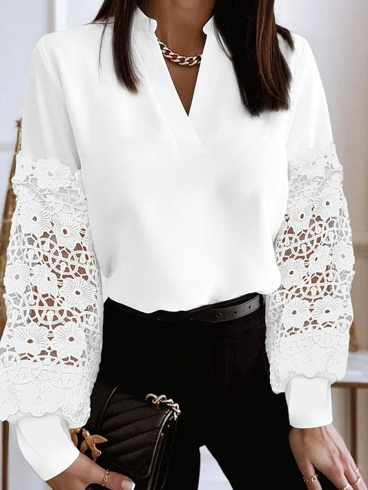 Women's Lace Shirt Blouse Eyelet top White Lace Shirt