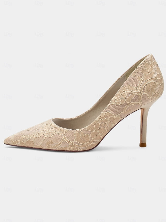 Stiletto Lace-Embroidered Pointed-Toe Women's - Heels