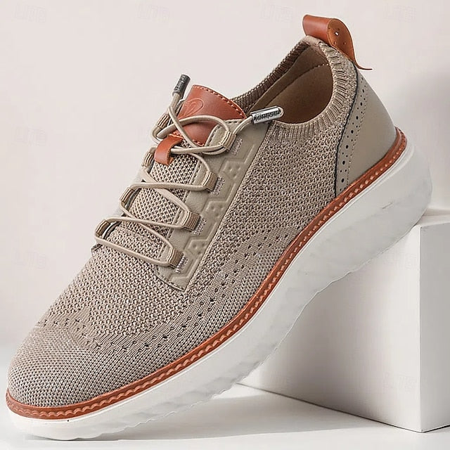 Shoes with Lace-Up Knit Lightweight Sneakers Men's Beige
