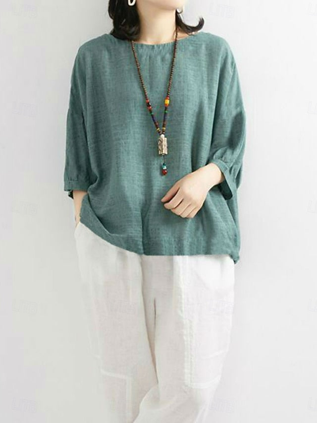 Women's Shirt Solid Color Stylish Casual 3/4 Length Sleeve