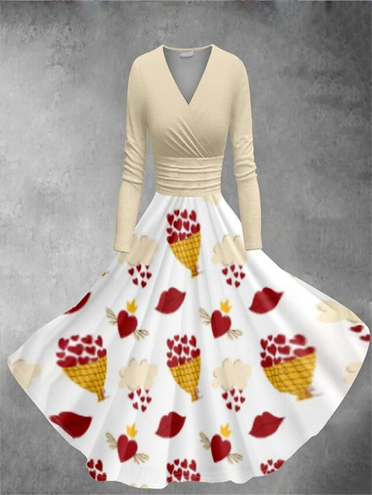 Women's Valentine Heart Dress Graphic Print V Neck Dolman