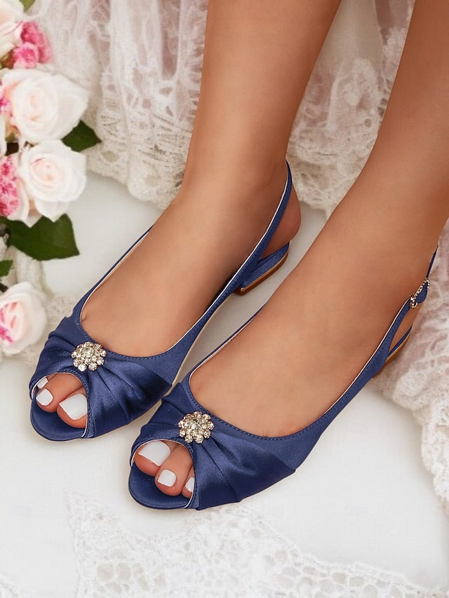 Satin Heels Crystal Wedding Women's Slingback with