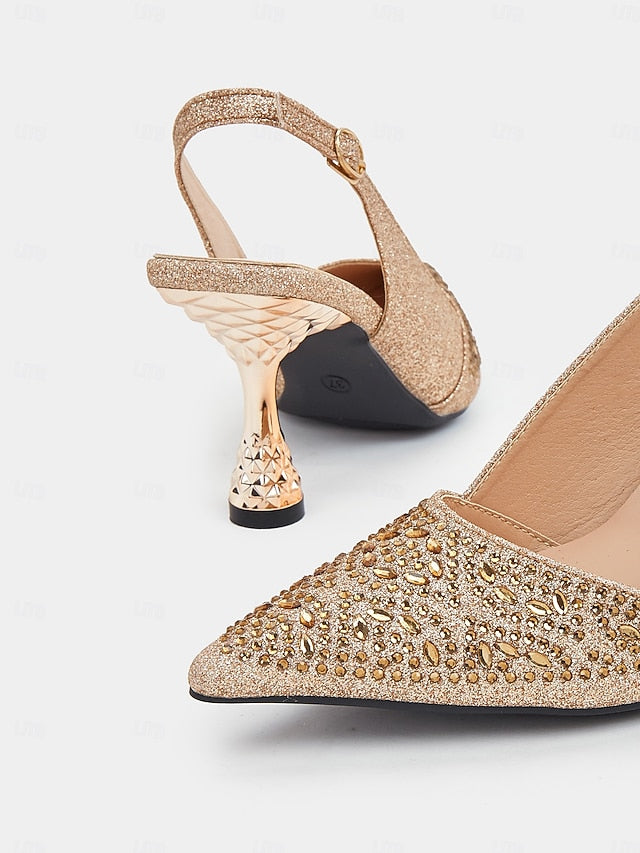 Toe Pointed – Slingback Glitter Pumps Sparkling Women's