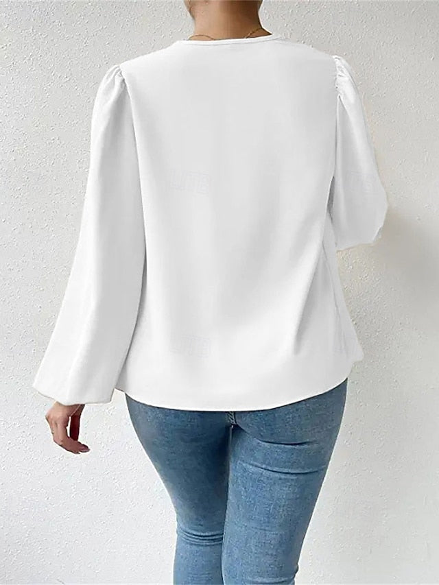 Women's Shirt Elegant Dressy Satin Top Ruched Patchwork
