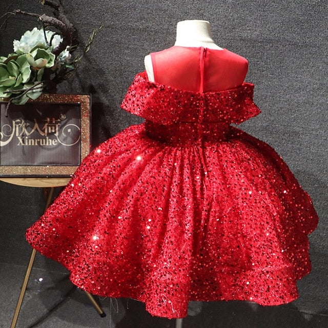 Girls' Short Dress Sleeve Solid Kids Color Party