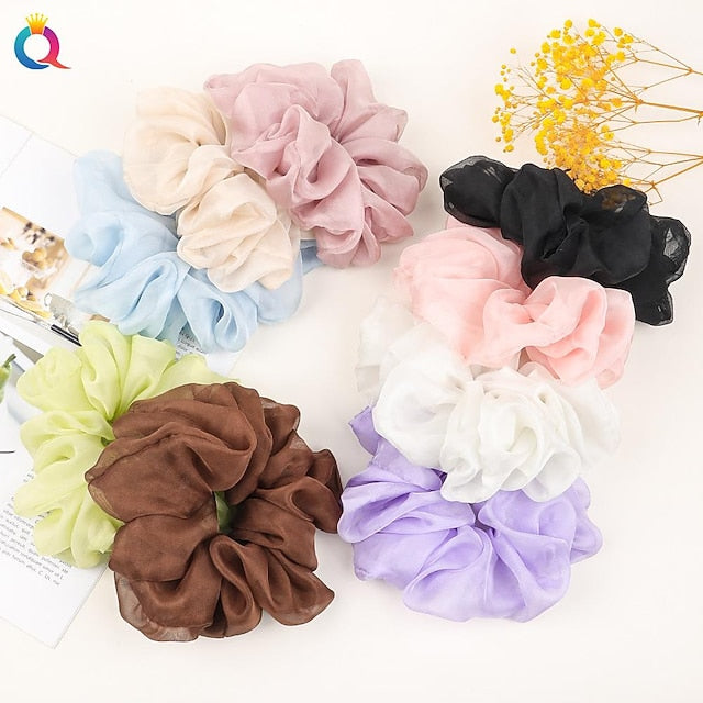 Chiffon Hair Rope Hair Ring Love Heart Printing Satin Fabric