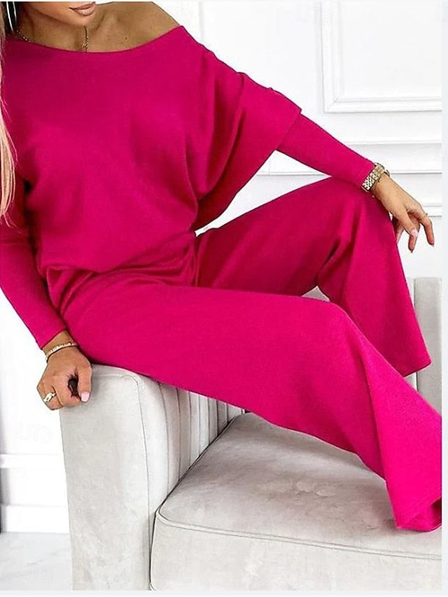 Women's Loungewear Set One-Shoulder Long Sleeve Top and