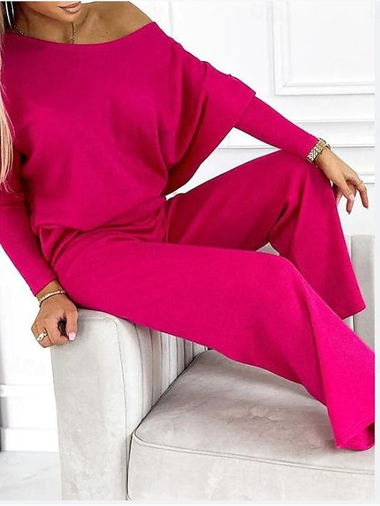 Women's Loungewear Set One-Shoulder Long Sleeve Top and