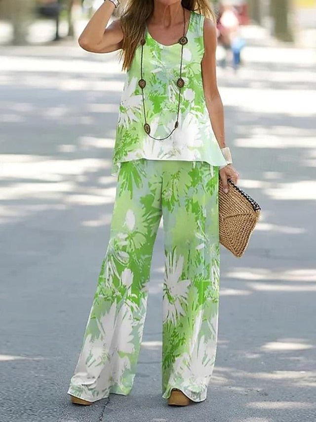 Women's Tank Top Pants Sets Wide Leg Pants Trousers