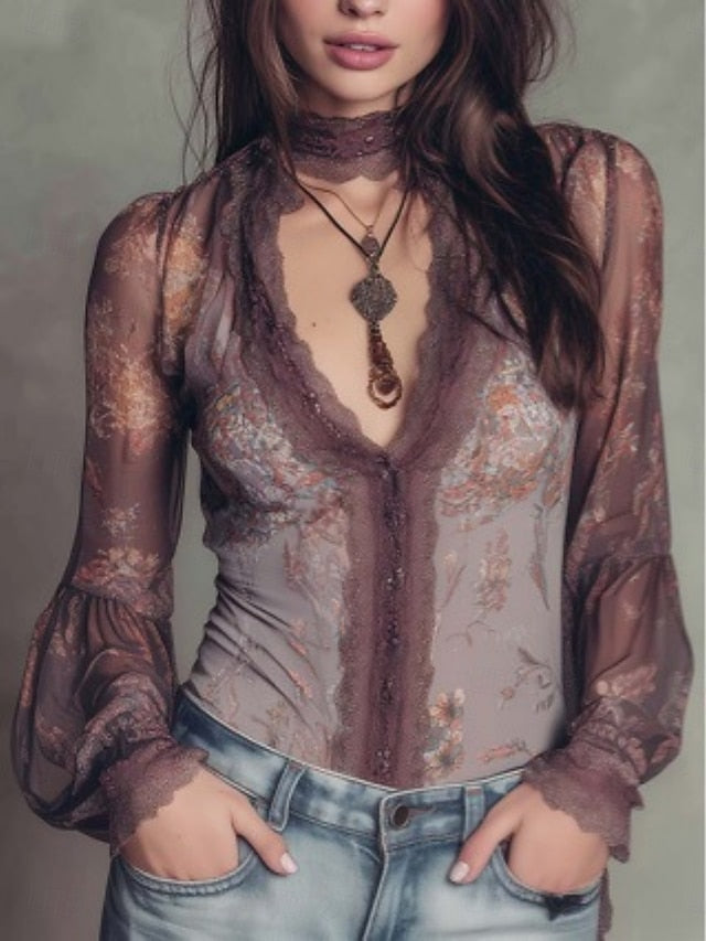 Women's Shirt Blouse Lace Tops Lace Flower Stylish Classic