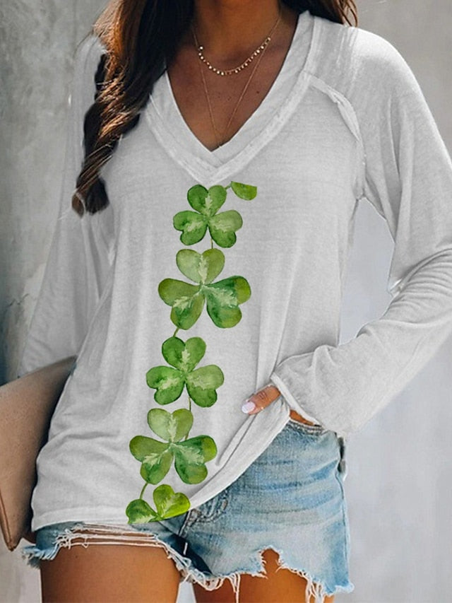 St. Patrick's Day Women's T Shirt V Neck Long Sleeve