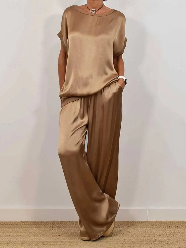 Women's Pants Sets Bolero Top Short Sleeve Round Neck Plain