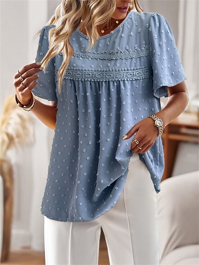 Women's Shirt Blouse Solid Color Stylish Casual Short