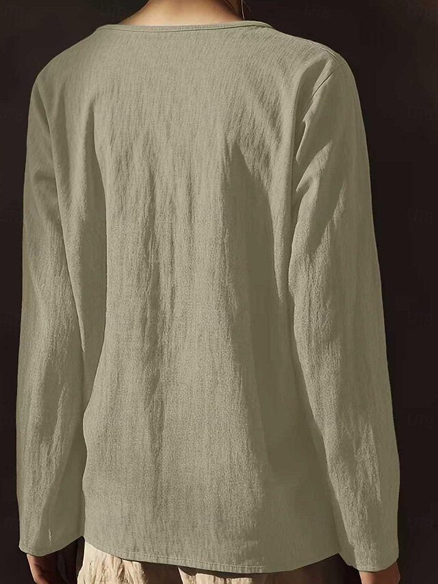 Women's Lace Splicing Top Linen T-Shirt Pleats Solid Color