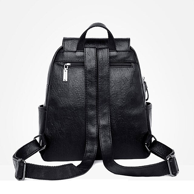 Leather Burgundy Backpack with Closure Women's Flap Faux