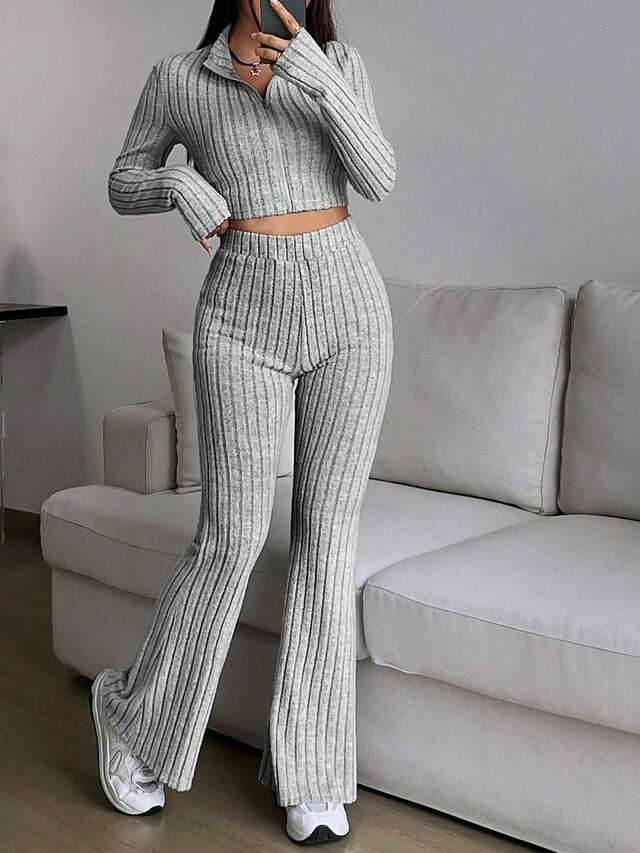 Women's Pants Sets Bolero Top Long Sleeve Shirt Collar
