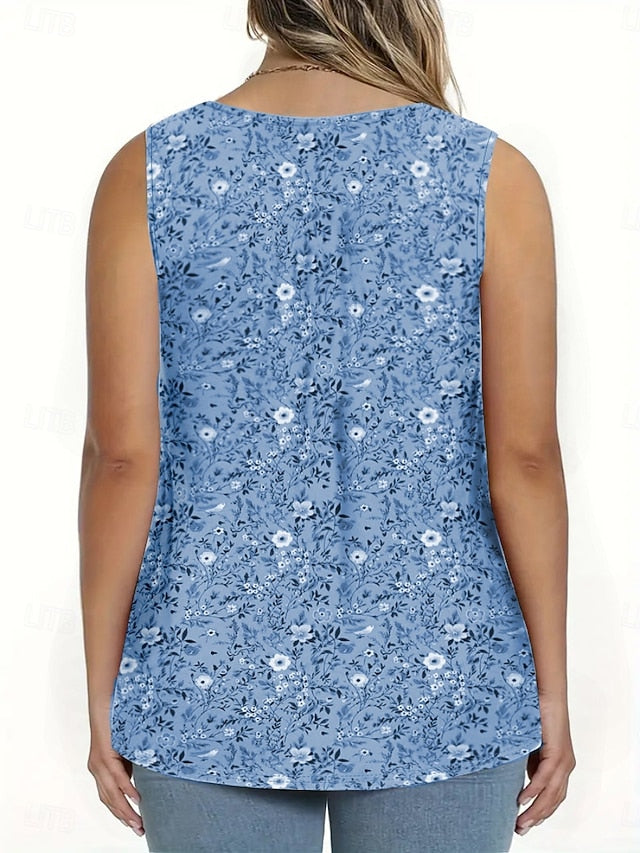 Women's Blouse Buttons Print Floral Casual Sleeveless V