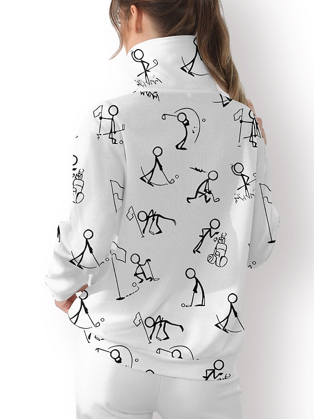 Women's Golf Pullover Sweatshirt Black White Yellow Long