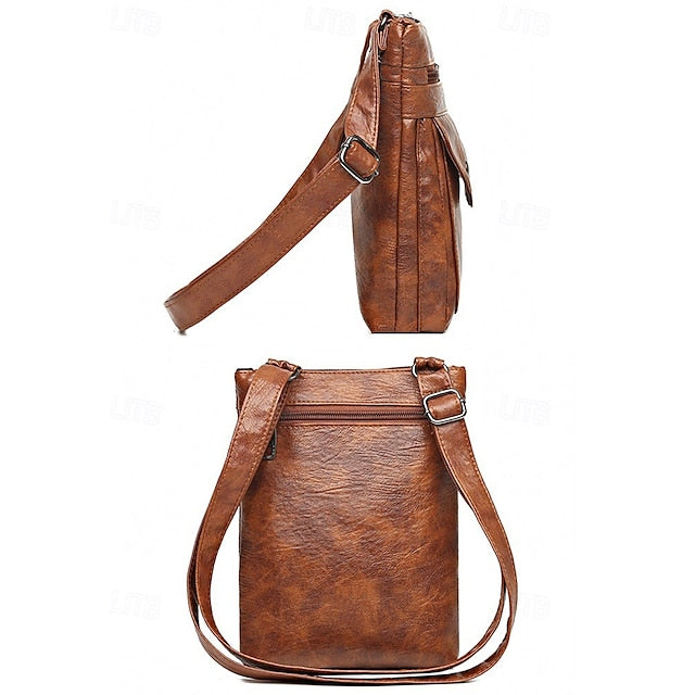 Bag Leather Vintage Faux - Crossbody Women's Multi-Pocket
