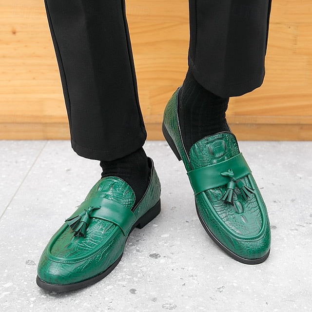 with Green Men's Faux Embossed Loafers Crocodile Leather
