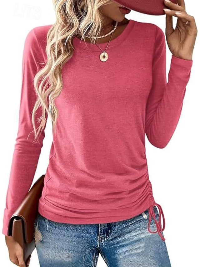 Women's Blouse Drawstring Solid Color Daily Stylish Casual