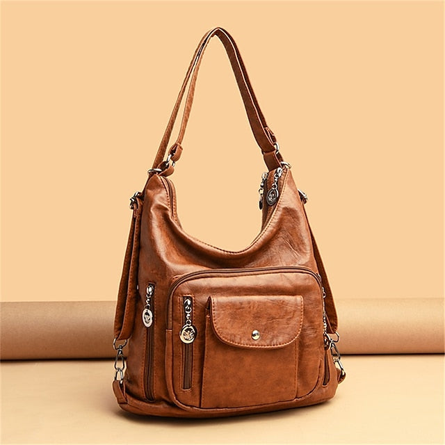 Vintage-Style Faux Leather Hobo Women's - Brown Bag
