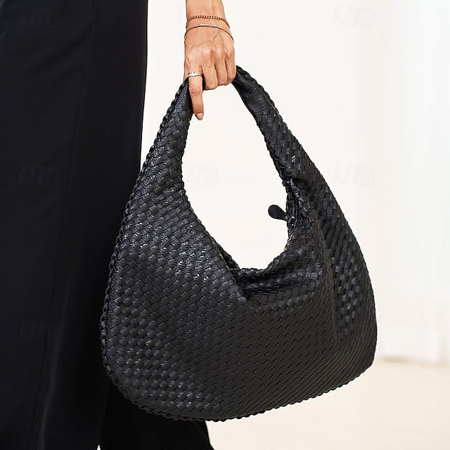 Faux Chic Woven Women's Hobo Bag – Burgundy Leather