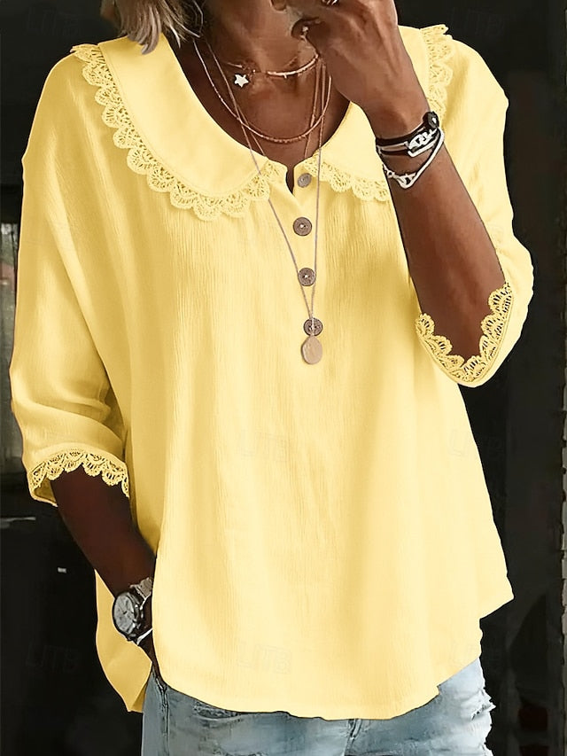 Women's Popover Shirt Summer Shirt Casual Shirt Blouse Lace