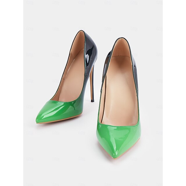 Toe Black Women's Pumps Leather Patent Pointed Green