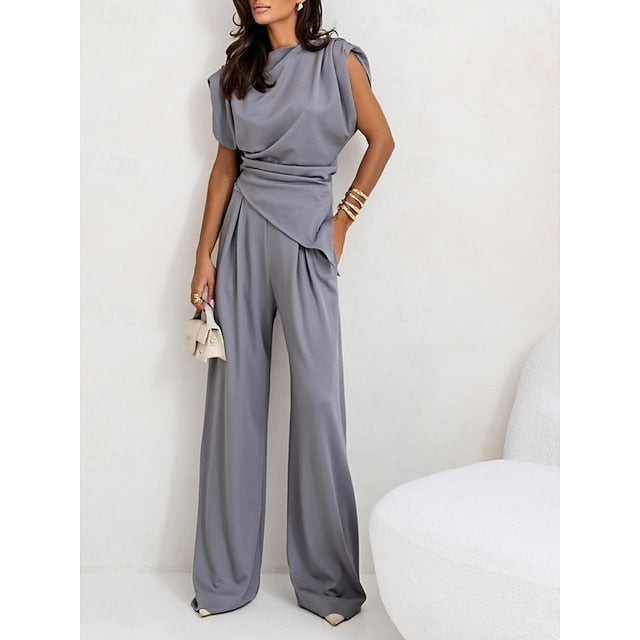 Women's Pants Sets Bolero Top Sleeveless Crew Neck Solid
