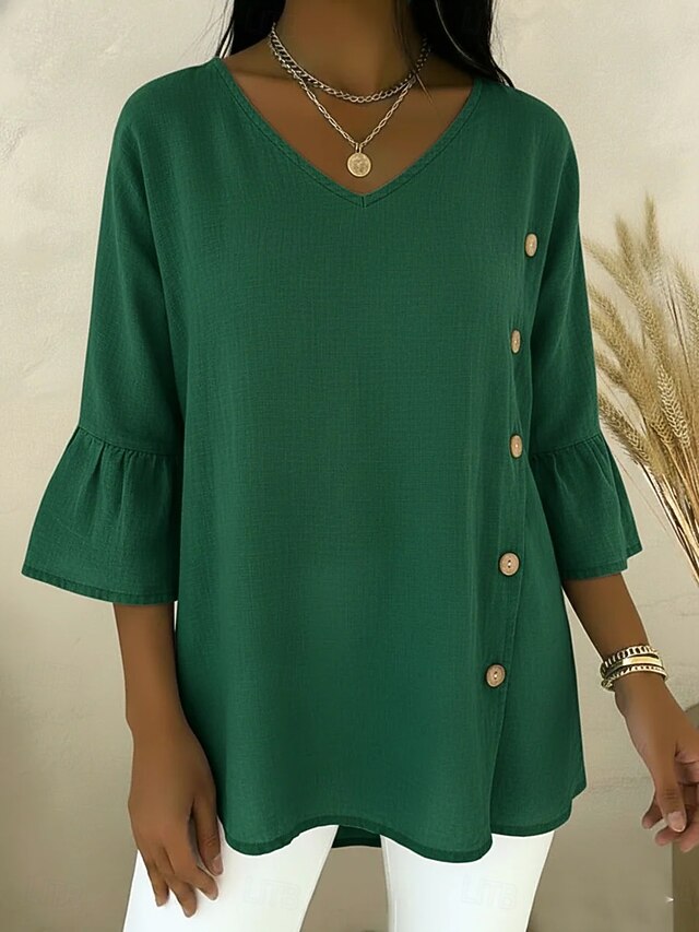 Women's Shirt Blouse Buttons Plain Stylish Classic Modern