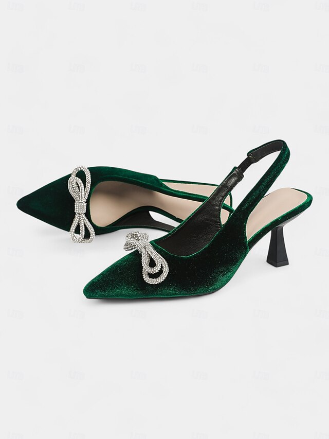 – Toe Velvet Heels Cocktail Slingback Pointed Women's
