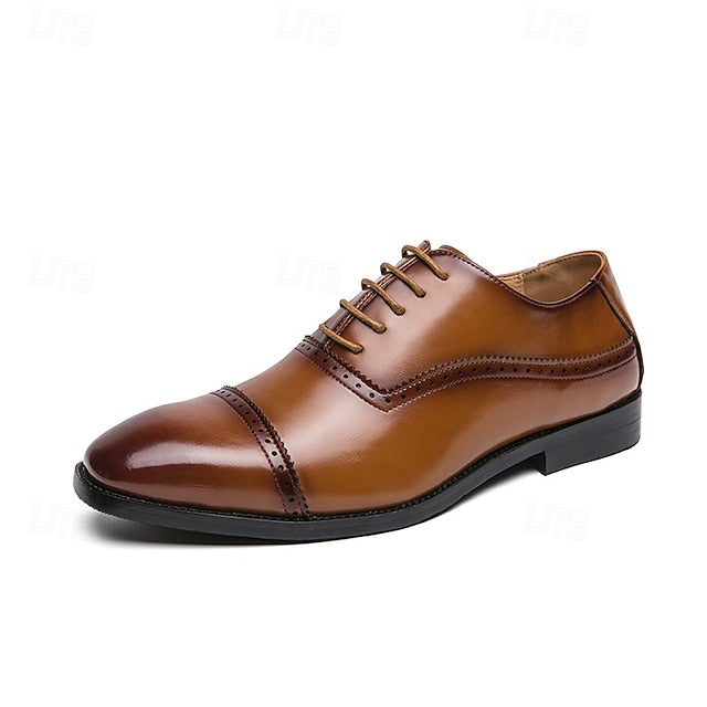 Brown Classic Faux – Men's Oxford Shoes Leather Brogue