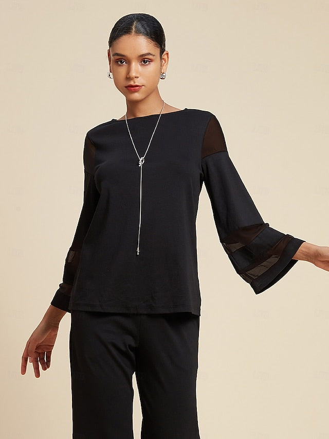 Women's Chiffon Modal Illusion Sleeve Matching Shirt &