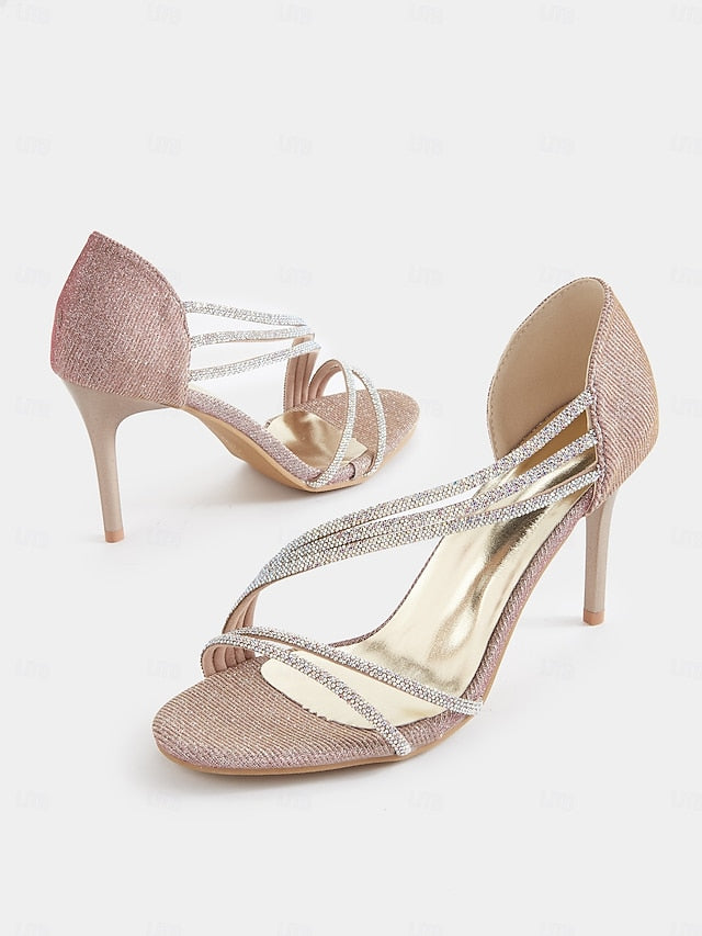 Rhinestone for Heel – Women Strappy High Crystal Sandals