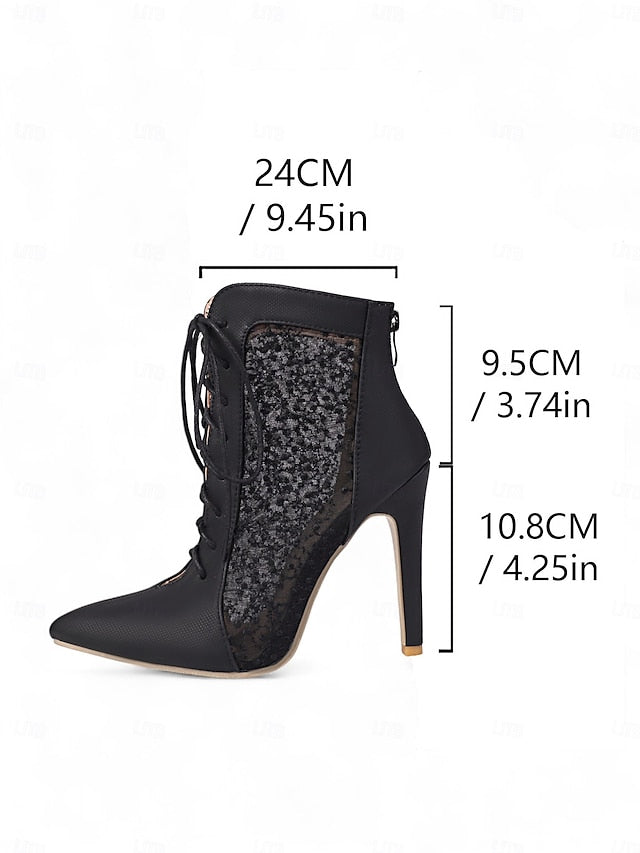Women's White Stiletto Lace Heels Ankle Booties Mesh with