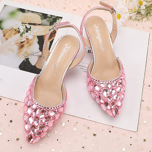 Women's Slingback Crystal Pointed-Toe Heels Rhinestone High