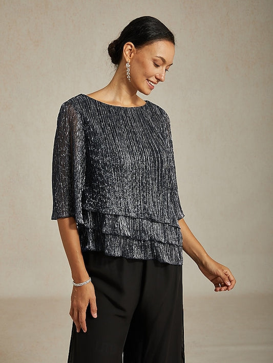 Women's Blouse Dressy Tops Chiffon Tops Pleated Glitter