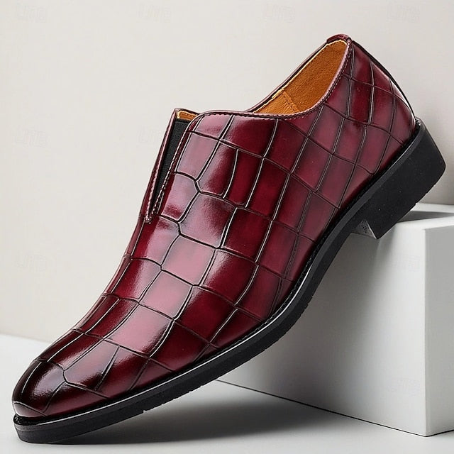 – Shoes Pattern Slip-On Burgundy Men's Crocodile