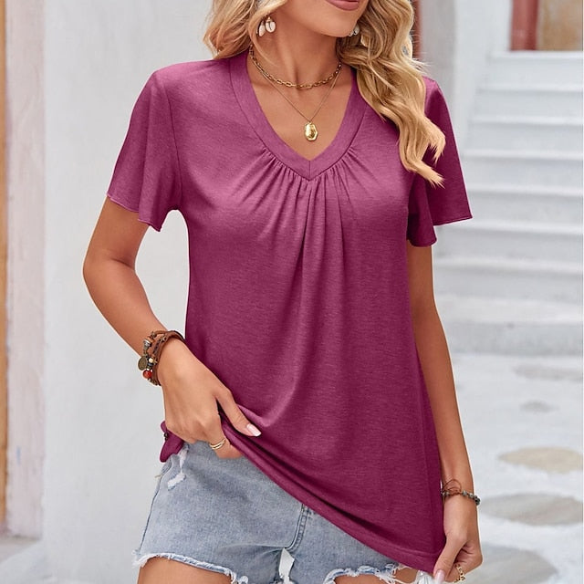T shirt Tee Women's Wine Red Black White Solid / Plain