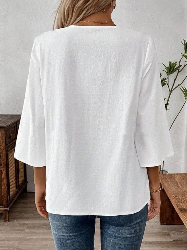 Women's Shirt Blouse Lace Tops Lace Solid Color Stylish