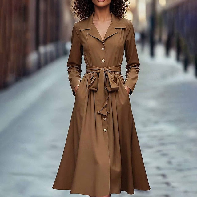 Women's Midi Dress Shirt Dress Elegant Modern Daily Office