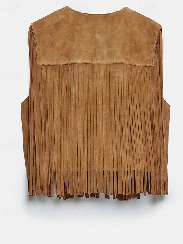 Women's Blouse Tassel Plain Western Sleeveless V Neck