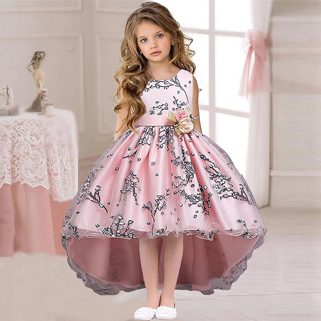 Colored Dress Solid Girls' Wedding Sleeveless Kids Floral