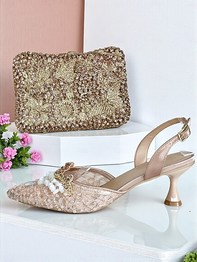 - Clutch Women's Bag Set Heel Green Rhinestone Shoes and