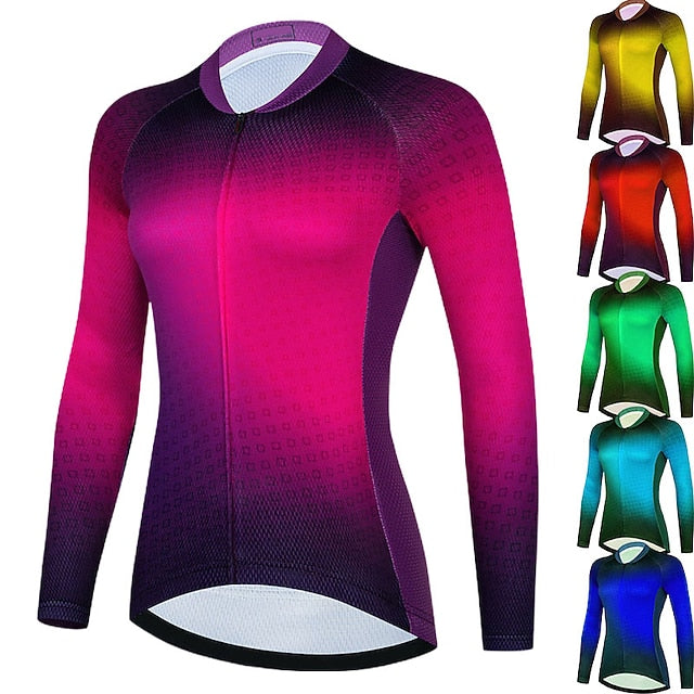 Women's Cycling Jersey Gradient Plaid Checkered Long Sleeve