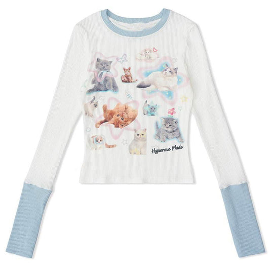 Langärmliges Top mit Kawaii-Katze