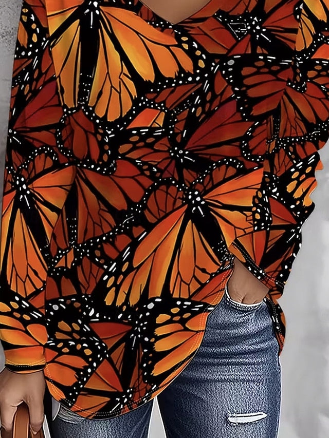 Women's T Shirt Print Graphic Butterfly Vintage Stylish